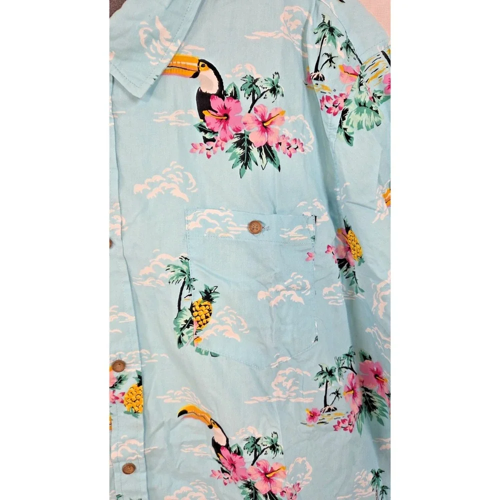 Ron Jon Surf Shop Teal Blue Hawaiian Shirt Tropical Toucan NWT - Picture 3 of 8